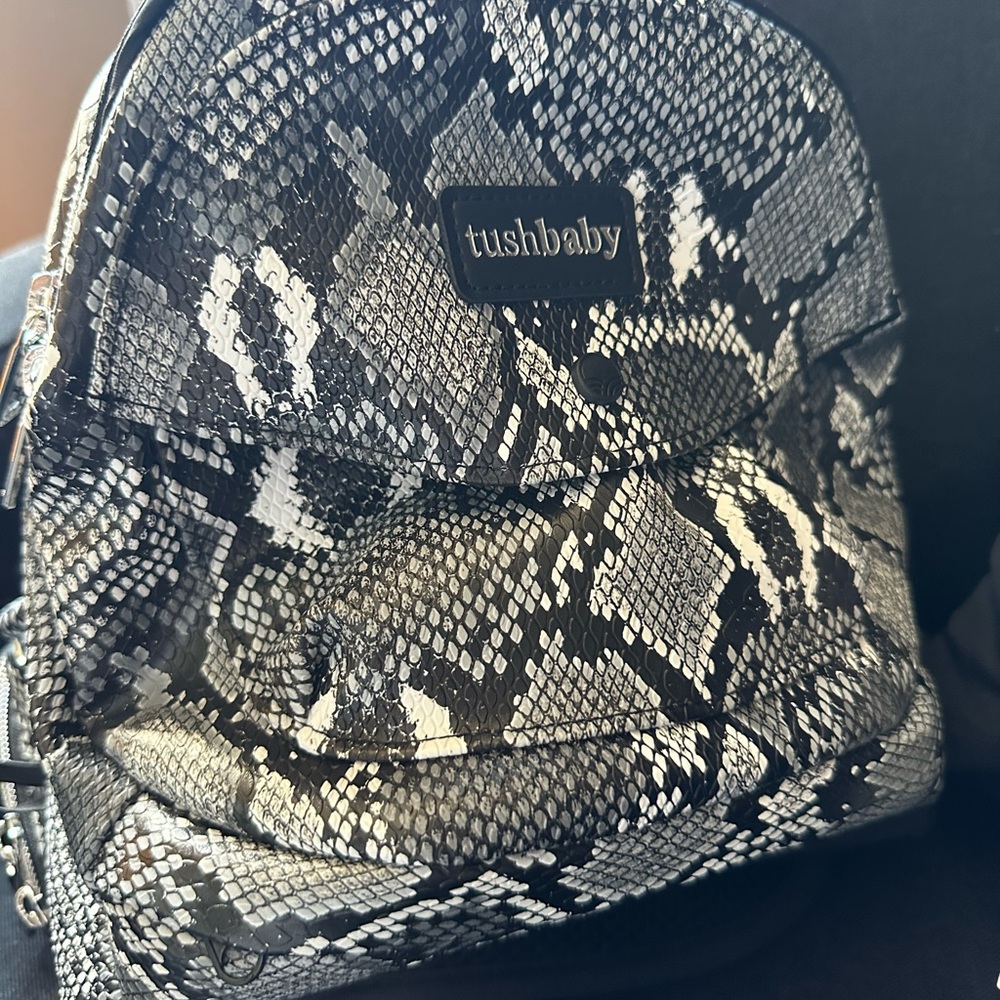 Tushbaby Black and Gray Snake Print Baby Bag